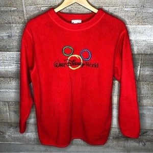 Walt Disney World women small red fleece pullover sweater Mickey Mouse ears